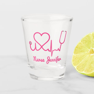 Copo De Shot Enfermeira Personalizada Rosa Nome Stethoscope Lin