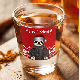 Copo De Shot Engraçado Feliz Natal Sloth Santa Hat Festivo