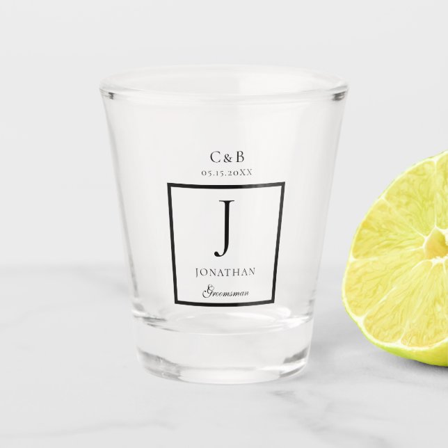 Copo De Shot Escrito de Monograma de Padrinho de casamento Mini (Frente)