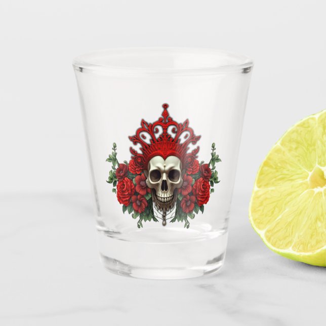 Copo De Shot Escuridão real, coração gótico e crânio. (Frente)