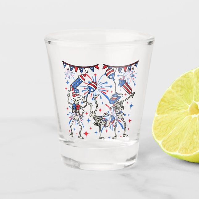 Copo De Shot Esqueletos Dançantes Do Dia 4 De Julho (Frente)