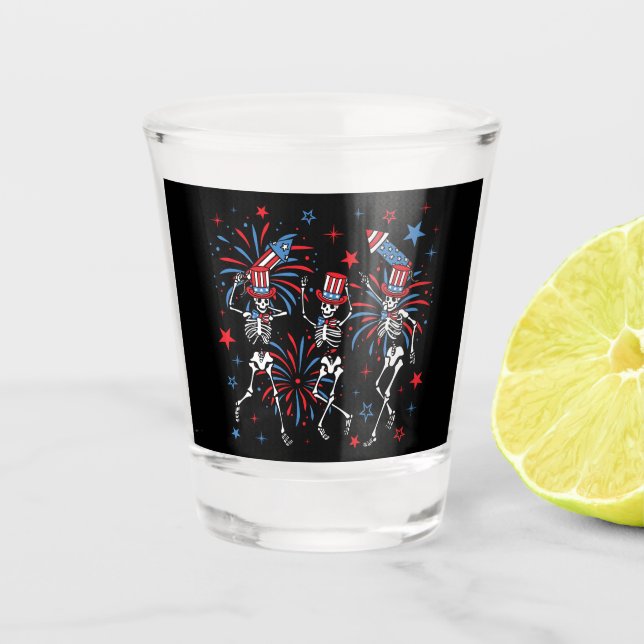 Copo De Shot Esqueletos Dançantes Do Dia 4 De Julho (Frente)