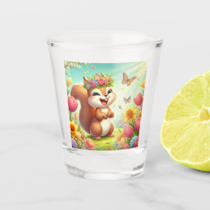 Copo De Shot Esquilo de primavera feliz e bonito