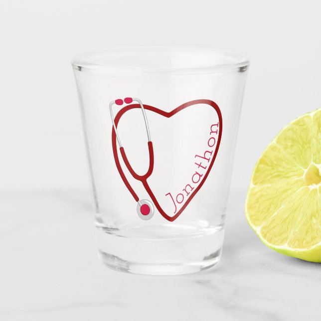 Copo De Shot Estetoscópio Coração Vermelho Divertido (Frente)