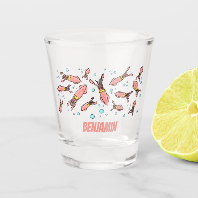 Copo De Shot Estilo de desenho animado de lula rosa e engraçado (Frente)