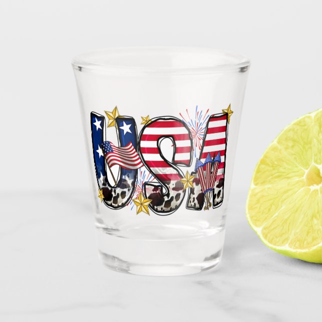 Copo De Shot Estrelas Patrióticas dos EUA e Design de Letreiro  (Frente)