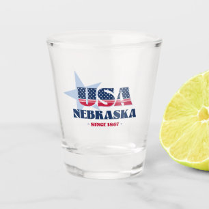 Copo De Shot Estrelas, Stripes e vidro quente de Nebraska 1867