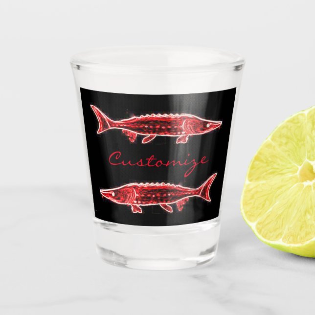 Copo De Shot esturjão vermelho nadando (Frente)