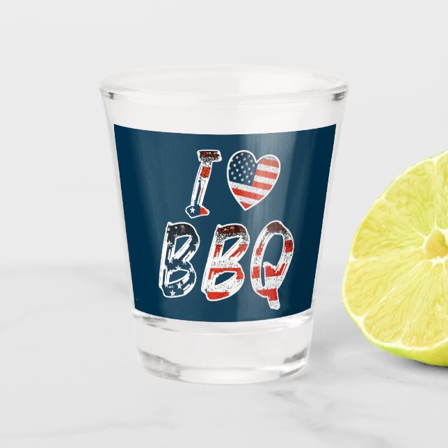 Copo De Shot Eu adoro churrasco, patriótico americano (Frente)