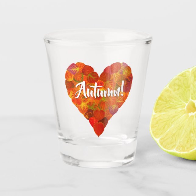 Copo De Shot Eu Adoro outono, Negrito — Vermelho Aspen Coração  (Frente)