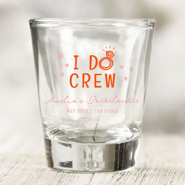 Copo De Shot Eu Vou Equipe de Desenho Rosa e Vermelho Festa de  (Pink and red I Do Crew with hand drawn sketch diamond ring bachelorette party shot glass.)