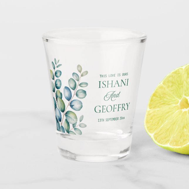 Copo De Shot Eucalyptus Leaves Greenery Wedding  (Frente)