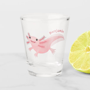 Copo De Shot Exolotl branco rosa feliz