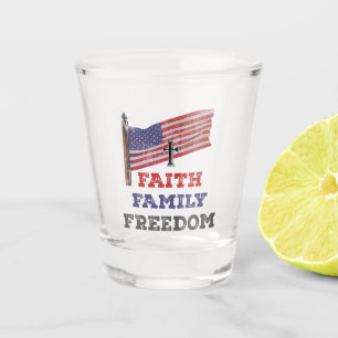 Copo De Shot Faith Family Freedom Cross with Flag