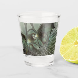 Copo De Shot Fantasia de Arte Fractal da Cinza Olive Sage