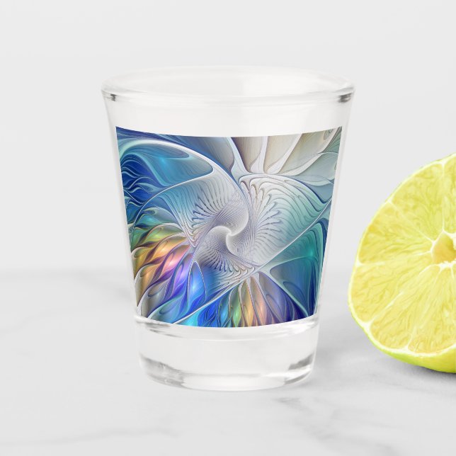 Copo De Shot Fantasia Floral, Abstrato Fractal Colorida (Frente)