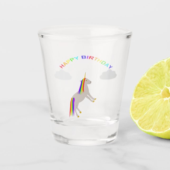 Copo De Shot Fantasy Birthday Unicorn Rainbow and Clouds (Frente)