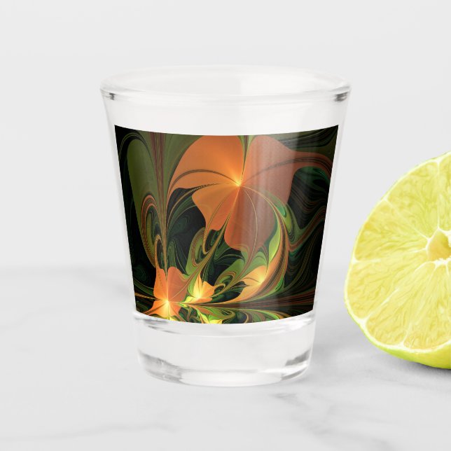Copo De Shot Fantasy Plant Abstrato Green Rust Brown Fractal (Frente)