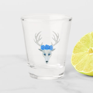 Copo De Shot Fantasy White Head of Deer Antlers Blue Eyes Rosas