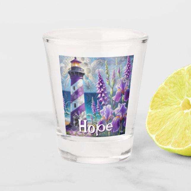 Copo De Shot Farol Roxo com Foxglove & Iris Personalizado (Frente)