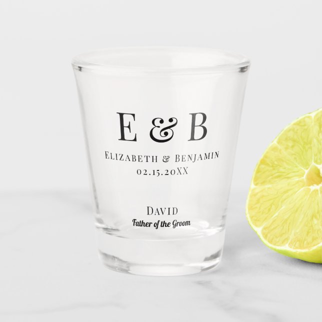 Copo De Shot Father of the Groom Gift Monogram Wedding Minimal (Frente)