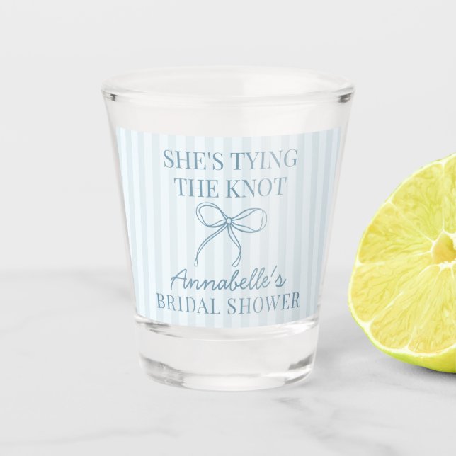 Copo De Shot Favor de Chá de Noiva Laço Azul Coquete Pastel Nó (Frente)