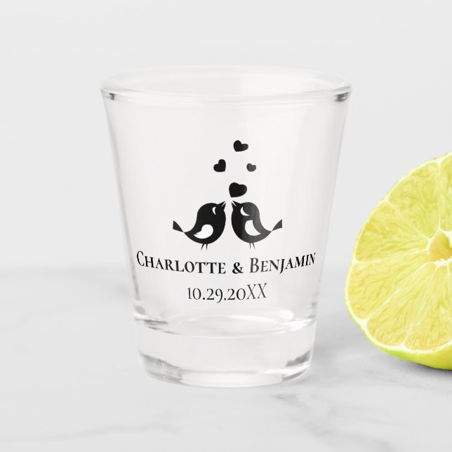 Copo De Shot Favoritos de Casamento Preto do Monograma  (Frente)