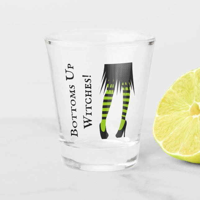 Copo De Shot Feiticeiras de baixo bruxas riscadas de Halloween (Frente)