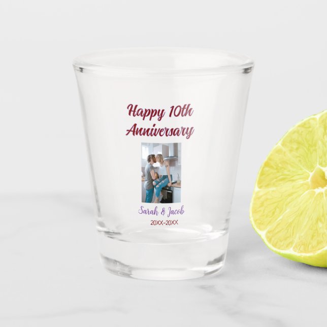 Copo De Shot Feliz 10º aniversário foto casal d (Frente)