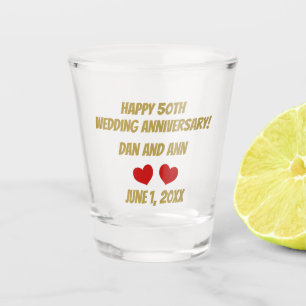 Copo De Shot Feliz 50º Aniversário de Casamento Vidro