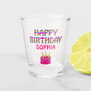 Copo De Shot Feliz aniversário Celebração Colorida de Bolo R
