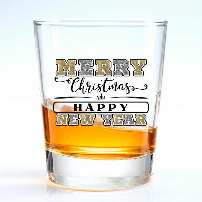 Copo De Shot Feliz ano novo de Natal Silver e Dourado (Silver & Gold Merry Christmas Happy New Year Shot Glass)