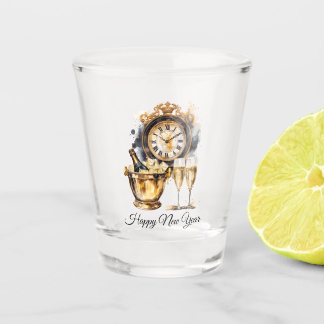 Copo De Shot Feliz ano novo preto e Dourado (Frente)