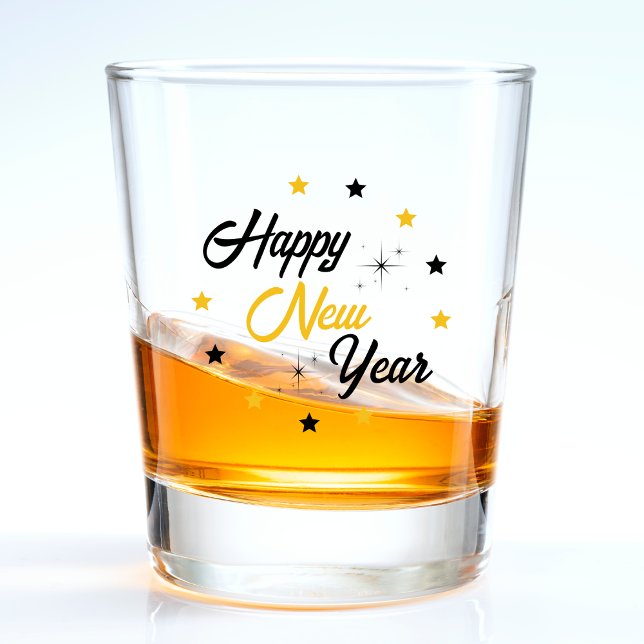 Copo De Shot Feliz ano novo Preto e Dourado (Black & Gold Happy New Year Shot Glass)