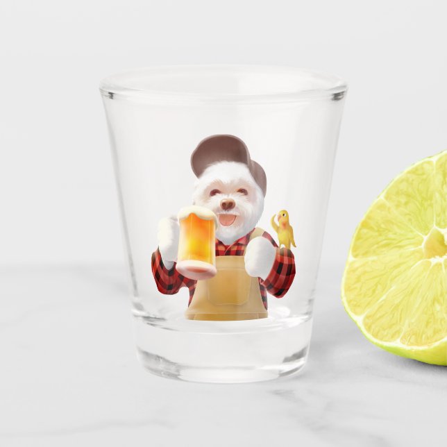 Copo De Shot Feliz Cão Bebendo Cerveja (Frente)