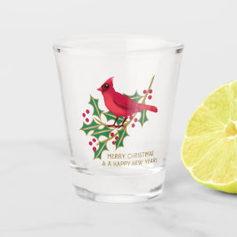 Copo De Shot Feliz Cardeal de Natal e Holly Branch