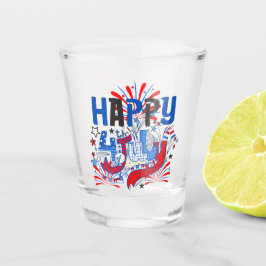 Copo De Shot Feliz Celebração do 4 de Julho com Texto Personali