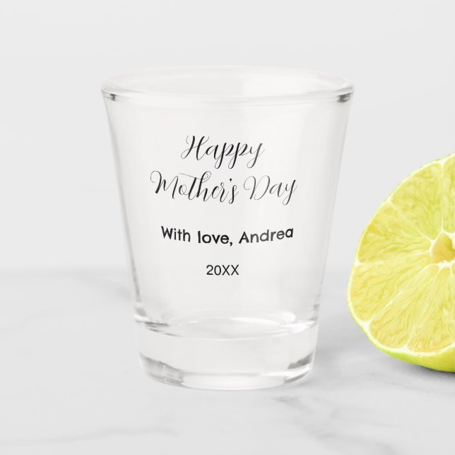 Copo De Shot Feliz dia das mães nome data ano com amor simples  (Frente)
