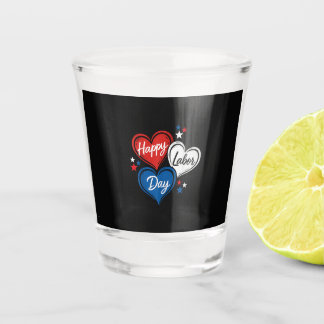 Copo De Shot Feliz Dia do Trabalhador Corações Patrióticos Verm