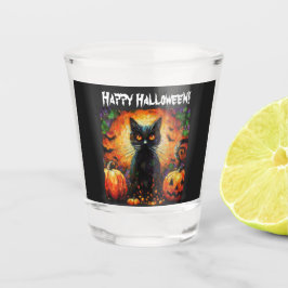 Copo De Shot Feliz Halloween Black Cat Bats