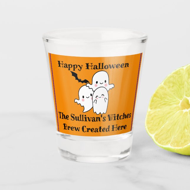 Copo De Shot Feliz Halloween Brew Ghost Bat Orange (Frente)