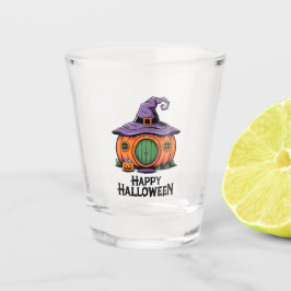 Copo De Shot Feliz Halloween Pumpkin Cottage & Witch Hat Roof