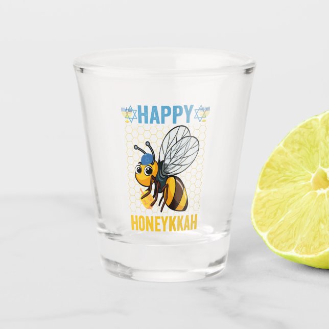Copo De Shot Feliz Honeykkah Funny Hanukkah Honey Bee Gift (Frente)