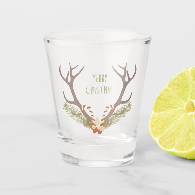 Copo De Shot Feliz Natal Deer Antler Wreath Candy Candy (Frente)