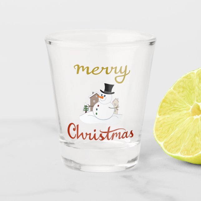 Copo De Shot Feliz Natal+Design de Snowman (Frente)