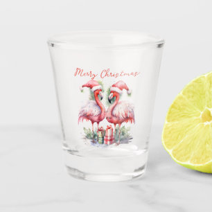 Copo De Shot Feliz Natal Flamingos Rosa