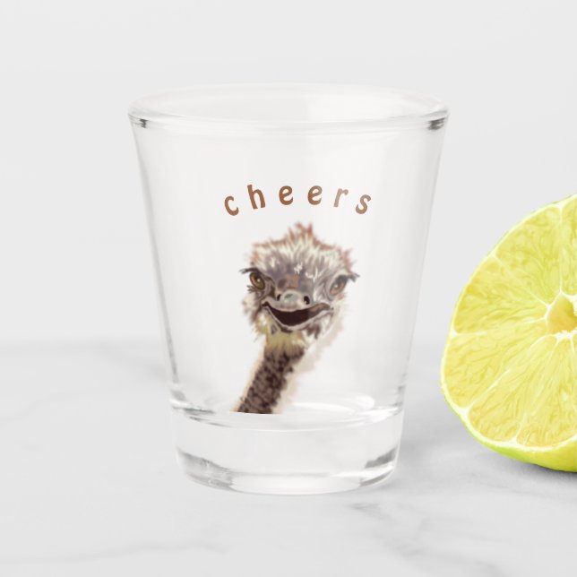 Copo De Shot Feliz Ostrich Funny Shot Glass - Saúde (Frente)