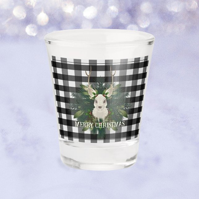 Copo De Shot Feriado de Natal para a Xadrez Festiva de Buffalo (Buffalo Plaid Festive Reindeer Christmas Holiday Shot Glass)