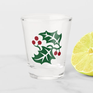 Copo De Shot Férias de Natal Green Holly e Red Berries