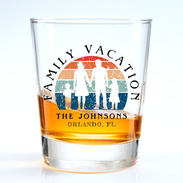 Copo De Shot Férias Familiares com Mãos Retro Sol (Family Vacation Holding Hands Retro Sun Shot Glass
)